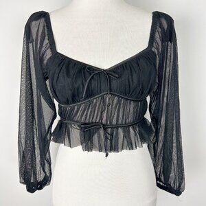 Y2K Fairy Whimsigoth Grunge Babydoll Top Sheer Mesh Size Small Women's